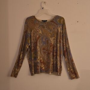 Ralph Lauren Multicolor Paisley Long Sleeve, Silk, And Cashmere Sweater.